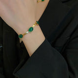 Oval Green Crystal Pendant Necklace Set With Bracelet Jewellery