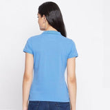Womens Ketex Sky Blue Cotton Blend Polo Neck Tshirt