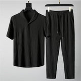 Men's Crinkled Co-Ord Set Black