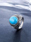 Men Silver-Plated Blue Stone Studded Oxidized Ring Jewellery