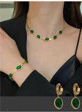 Oval Green Crystal Pendant Necklace Set With Bracelet Jewellery