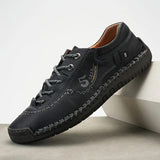 Men's Casual Leather Black Shoes Lightweight Footwear