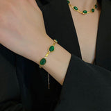 Oval Green Crystal Pendant Necklace Set With Bracelet Jewellery